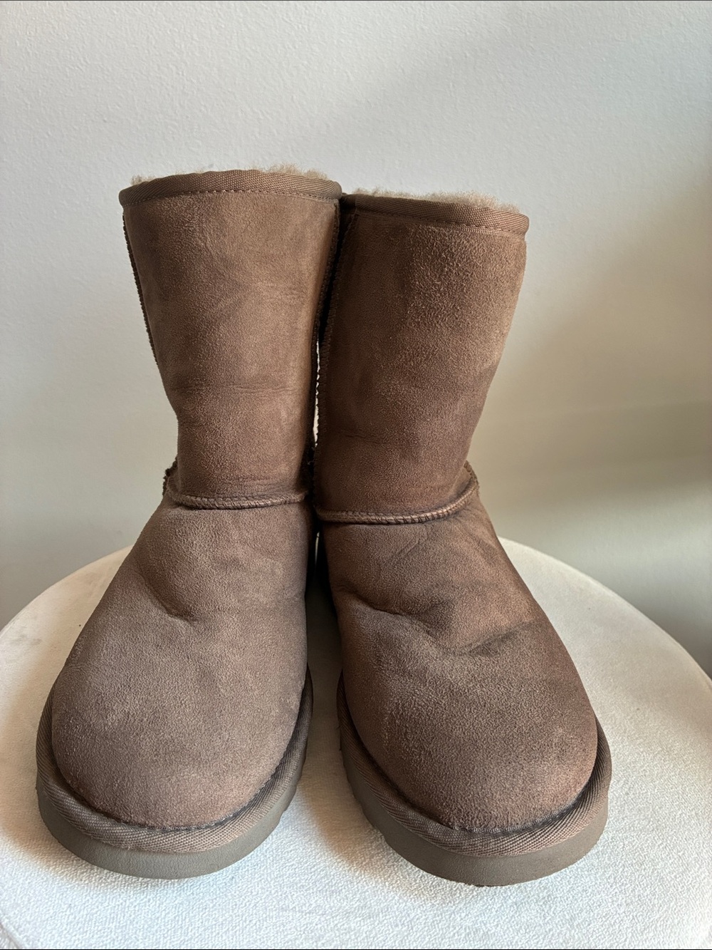 UGG Classic Short Suede Shearling Boots in Brown